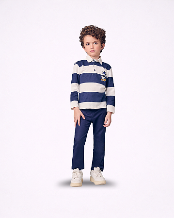 CONJ CALÇA E BLUSA POLO LISTRADA AZUL MICKEY - YOUCCIE