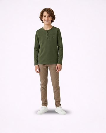 CAMISETA M/L VERDE COM BOTÕES - FBR