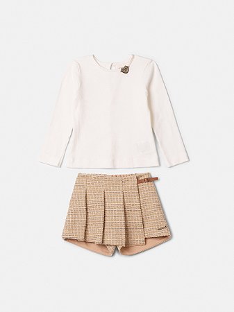 CJ ML BLUSA PEROLA E SHORT-SAIA XADREZ BEGE - ANIMÊ