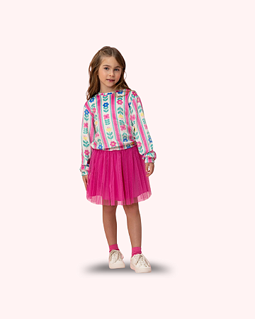 CONJ MOLETON PLUSH FLOPRES E SAIA PINK TULE 162- MON SUCRÉ