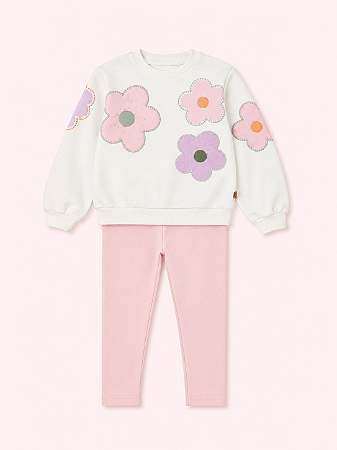 CONJ MOLETON BRANCO FLORES E CALÇA ROSA 034 - MON SUCRÉ