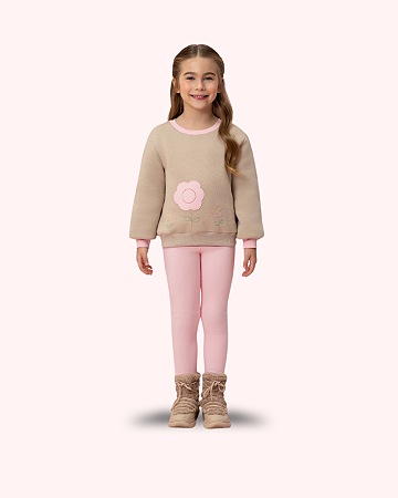 CONJ MOLETON CALÇA ROSA CASACO BEGE FLOR 018 - MON SUCRÉ