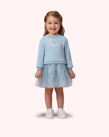 VESTIDO MOLETON AZUL E SAIA DE TULE 28 256 - PETIT CHERIE