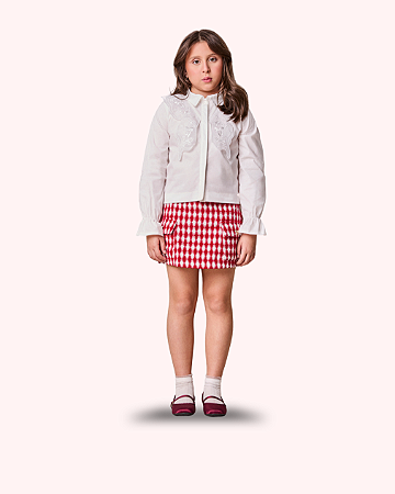 SHORT SAIA EM TWEED XADREZ VERMELHO/OFF - ANIMÊ