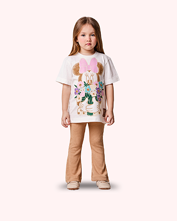 CONJ BLUSA MC OVER MINNIE FLORES CALÇA FLARE- ANIMÊ