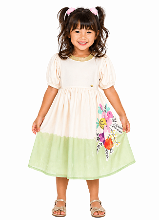 VESTIDO FESTAS FINAL DE ANO OFF WHITE PINTURA FLOR - ALPHABETO