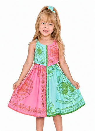 VESTIDO LENCO TROPICAL ROSA E VERDE - ALPHABETO