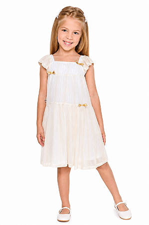 VESTIDO FESTAS FINAL DO ANO OFF WHITE E LAÇO DOURADO - ALPHABETO