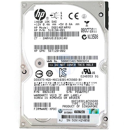 HD HP 146GB 10K SAS 2,5 HOTPLUG 518194-001 507129-002