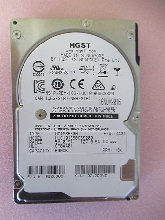 HD SUN ORACLE HGST ULTRASTAR 600GB 2.5 10K 128MB SAS 12Gb/s HOTPLUG - HUC101860CSS200 7093015 7093013