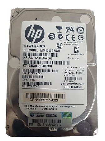 HD HP 1TB 7.2K SATA 2,5 6G HOTPLUG 655715-003 MM1000GBKAL ST91000640NS