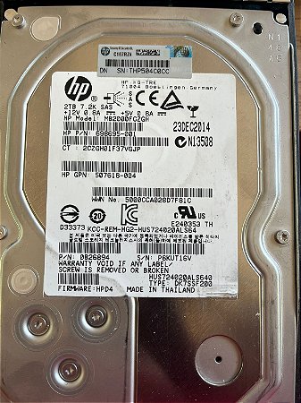 HD HP 2TB SAS 7.2K HOTPLUG ENTERPRISE HUS724020ALS64
