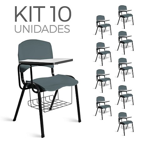Cadeira Plástica Universitária Kit 10 A/E Cinza Lara