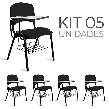 Cadeira Plástica Universitária Kit 5 A/E Preto Lara