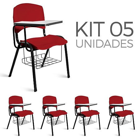 Cadeira Plástica Universitária Kit 5 A/E Vermelho Lara