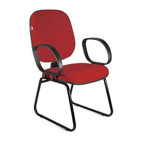 Cadeira Diretor Pé Sky Braços Tecido Vermelho