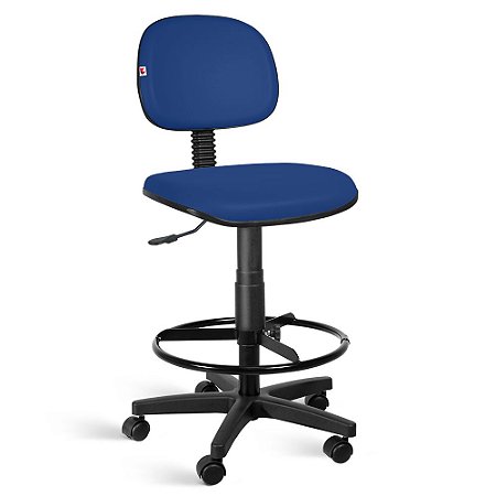 Cadeira Caixa Alta Secretária Couro Eco Azul Rodízios