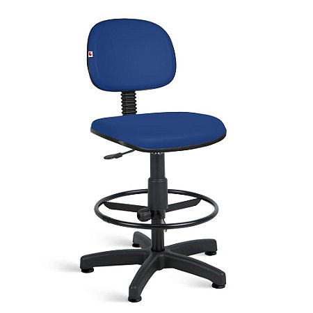Cadeira Caixa Alta Secretária Couro Eco Azul Sapata Fixa