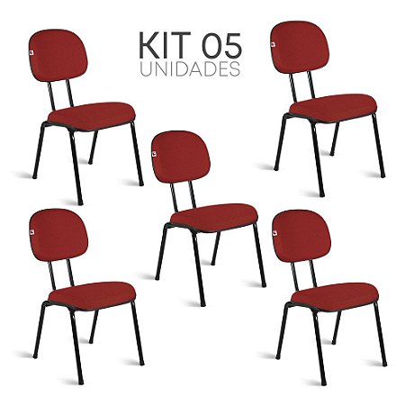 Cadeira Secretária Pé Palito Kit 5 Tecido Vermelho