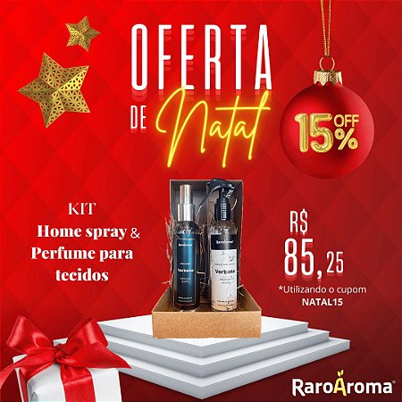 Kit de Natal Personalizado | Home Spray 200ml + Perfume Para Tecidos 200ml + Caixa Kraft