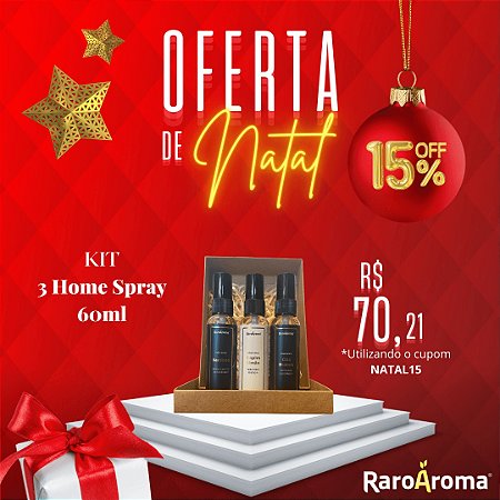 Kit de Natal Personalizado | 3 Home Spray 60ml + Caixa Kraft