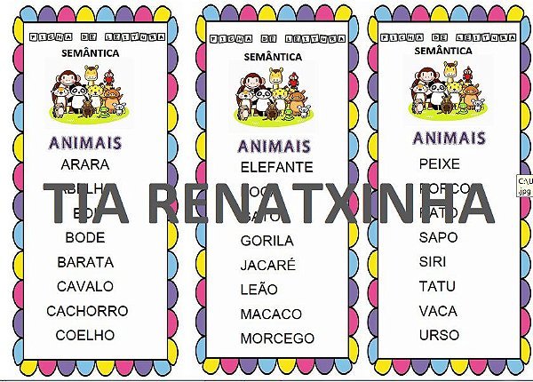 FICHAS DE LEITURA SEMÂNTICA PARA CADERNO