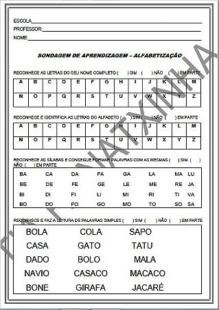 SONDAGEM DE APRENDIZAGEM PARA ALFABETIZAÇÃO