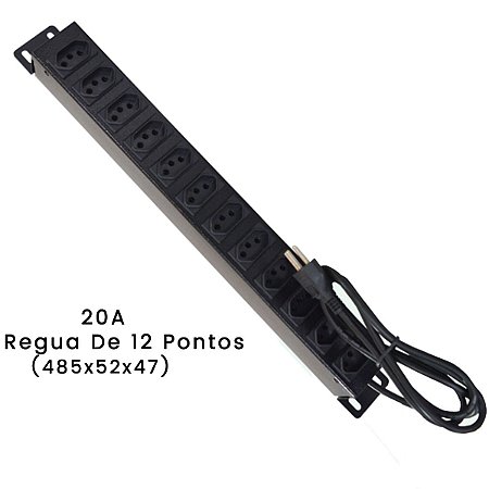 RÉGUA 19 POLEGADAS DE 12 POSIÇÕES PARA RACK | 20 AMPERES