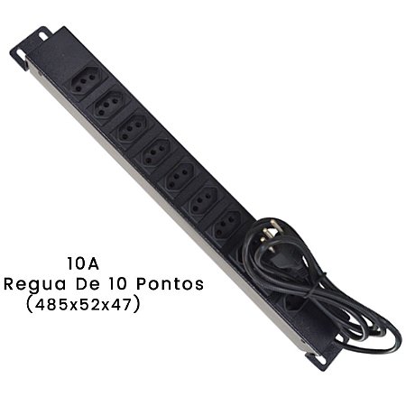 RÉGUA 19 POLEGADAS DE 10 POSIÇÕES PARA RACK | 10 AMPERES