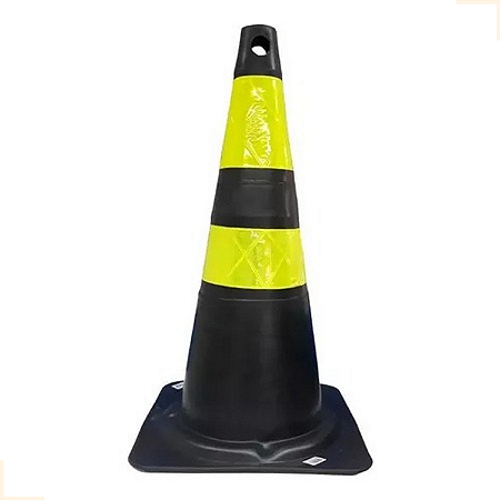 CONE FLEXÍVEL 75 CM COM REFLETIVO | PRETO E AMARELO