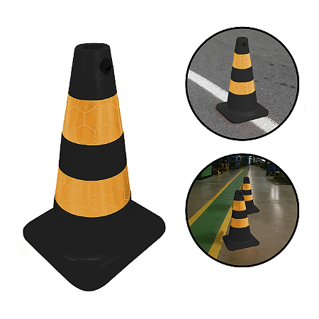 CONE FLEXÍVEL REFLETIVO PRETO - 50 CM