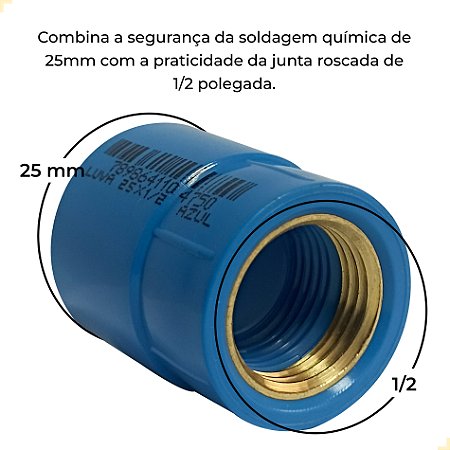 LUVA BUCHA DE LATÃO - 25x1/2 | AZUL