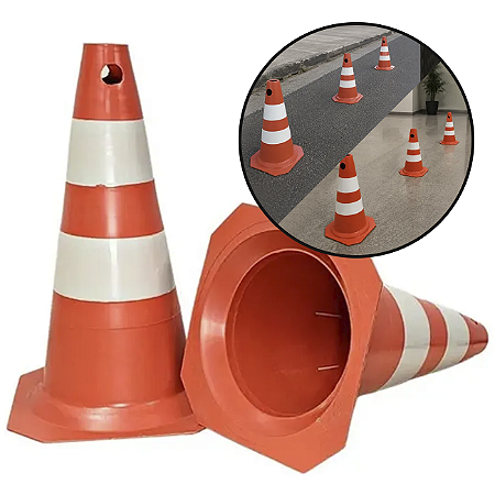 CONE DE SINALIZAÇÃO RÍGIDO FOSCO LARANJA E BRANCO 50 CM