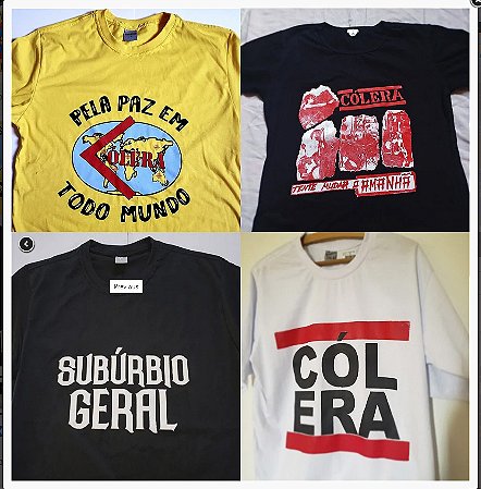 A KIT 4 Camisetas Banda Cólera 100% algodão 31 fios