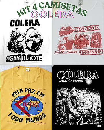 KIT 4 CAMISETAS BANDA CÓLERA TODAS MALHA 30.1 FIOS