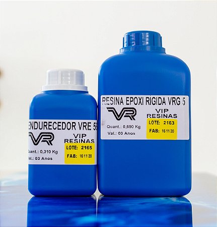 Resina Rígida Epóxi Cristal (kit 1,5Kg A+B) - Vip Resinas - Kit VRG5 de 1,5Kg