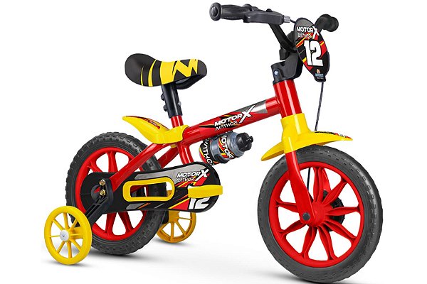 BICICLETA INFANTIL ARO 12 MOTOR X PU VERMELHO/AMARELO