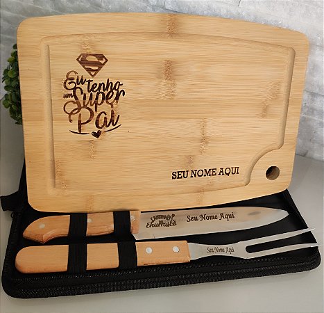 Kit Churrasco 2 Peças + Tábua para Churrasco Personalizada