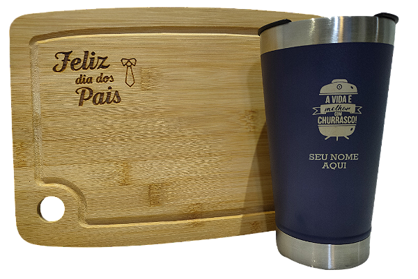 Kit Copo Térmico tipo Stanley + Tábua para Churrasco Personalizada