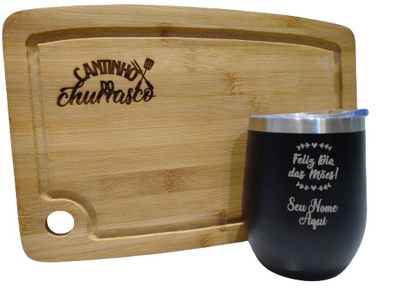 Kit Copo Térmico tipo Stanley + Tábua para Churrasco Personalizada