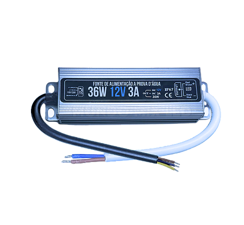 Fonte Blindada 36W 12V 3A IP67 Prova Dagua 110V-220V Alimentação P/ Leds Cftv