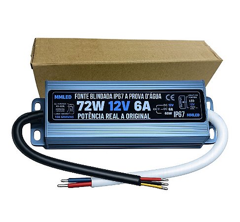 Fonte BLINDADA 72W 12V 6A IP67 Prova Dagua Premium 110V-220V Alimentação P/ LEDs 12Volts Cftv