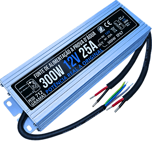 Fonte 100% Blindada 300W 12V 25A Bivolt IP67 Prova Dagua Premium Alimentação 12Volts P/ LEDs Cftv