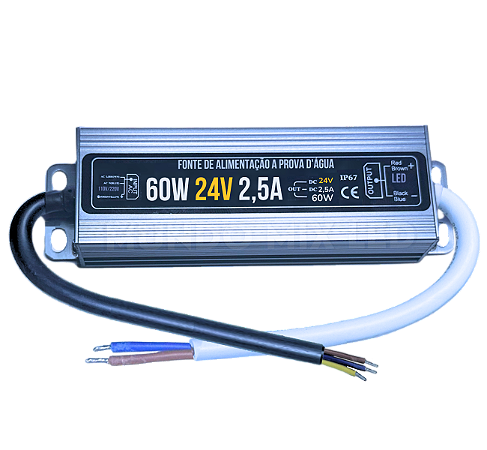Fonte Blindada 24V 60W 2,5A 24Volts IP67 Prova Dagua 110V-220V Alimentação P/ LEDs Cftv