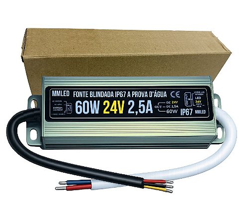 Fonte Blindada 24V 60W 2,5A 24Volts IP67 Prova Dagua 110V-220V Alimentação P/ LEDs Cftv