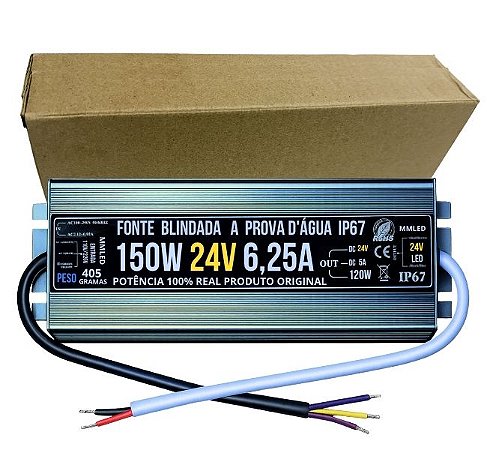 Fonte Blindada 150W 6A 24V Ip67 Prova Dagua 110V-220V Alimentação P/ Leds Cftv