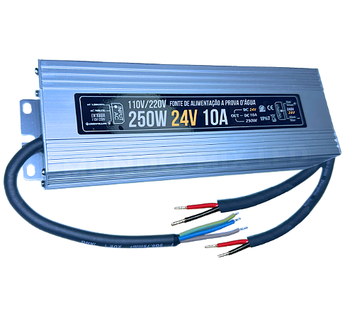 Fonte Blindada 250W  24V 10A Ip67 Prova Dagua 110V-220V Alimentação P/ Leds Cftv