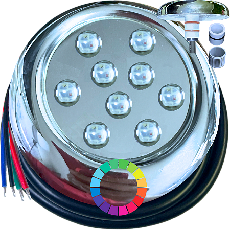 Luminária P/ Piscinas 12W LUZ RGB 12V IP68 80mm 4IN1 1/2 3/4 A Prova D’água Aço Inox