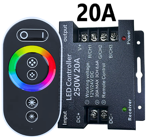 Controladora RGB Touch screen 250W 20A 12v-24v Comando Analogico P/ Fita leds