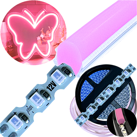 Neon Segunda Geração Flex + Fita Led 6mm Rosa Claro Dobrável 12v 10w/mt 120led/mt Alto Brilho
